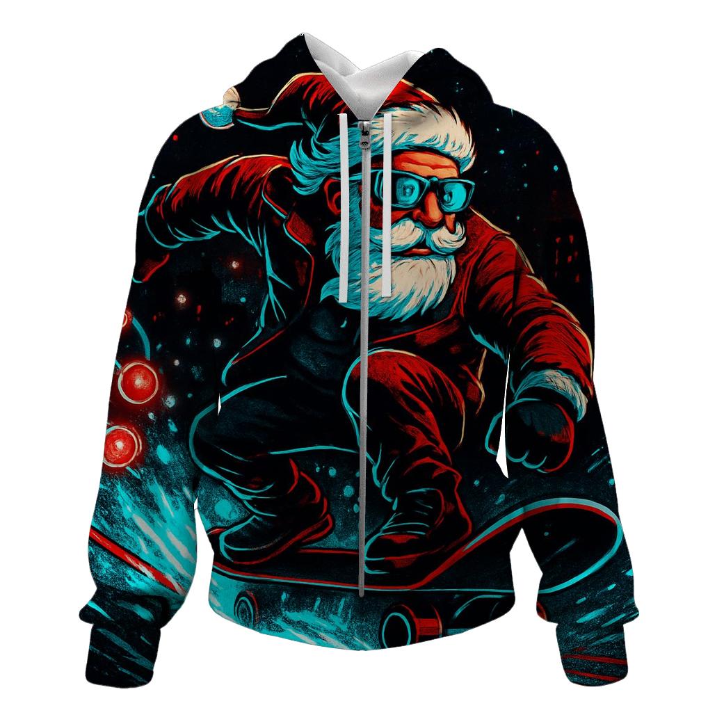 Neon Snowstorm Santa Street Rider custom hoodies