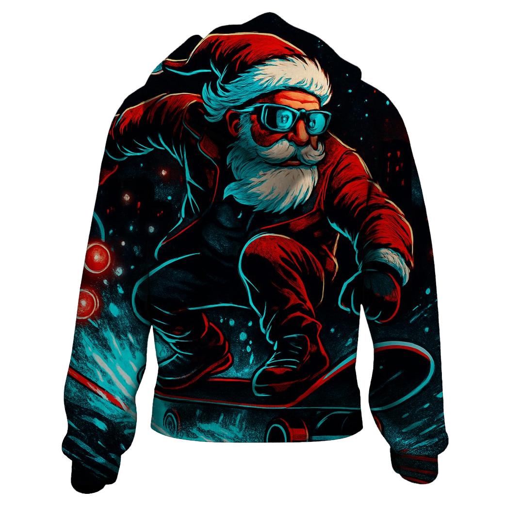 Neon Snowstorm Santa Street Rider custom hoodies