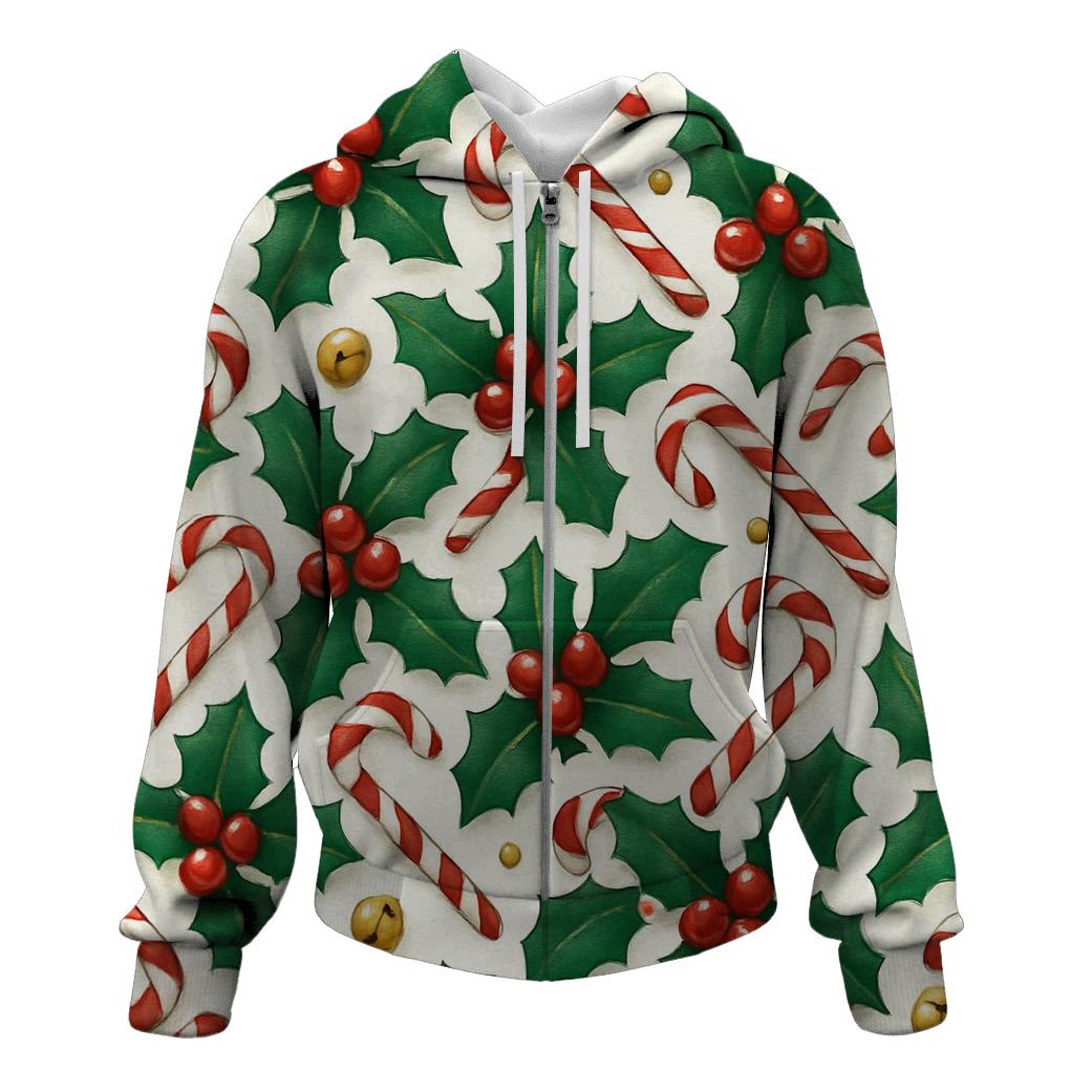 Crimson Holly And Candy Cane Tilework On Snow White hoodie trends