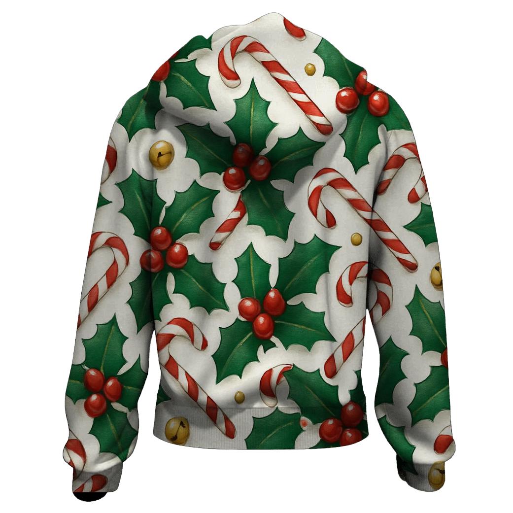 Crimson Holly And Candy Cane Tilework On Snow White hoodie trends