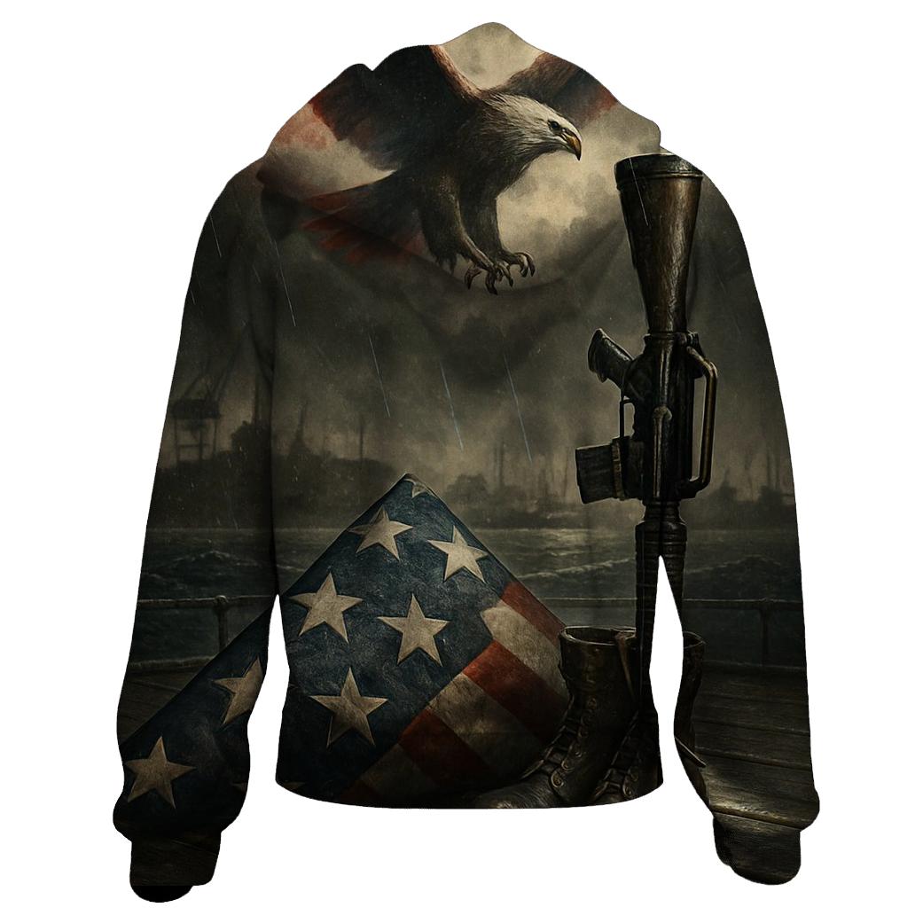 Harbor Of Honor Under A Stormlit Flag printed hoodies