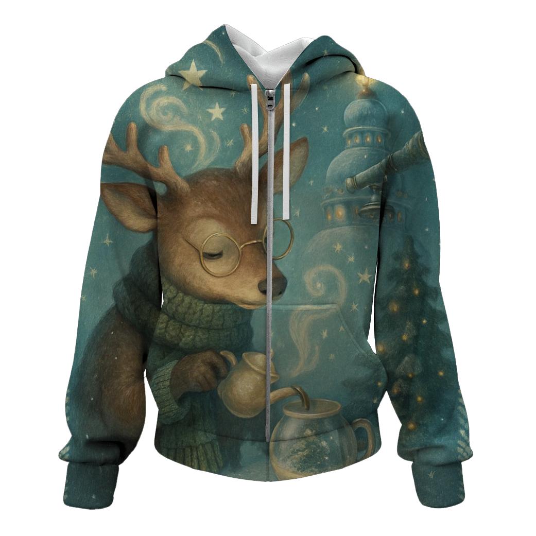 Moonlit Reindeer Hot Cocoa Observatory custom hoodies