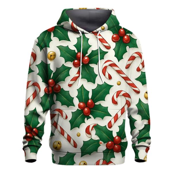 Crimson Holly And Candy Cane Tilework On Snow White hoodie trends