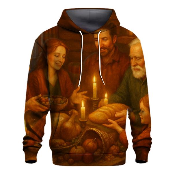 Candlelit Cornucopia Cabin Supper premium hoodies