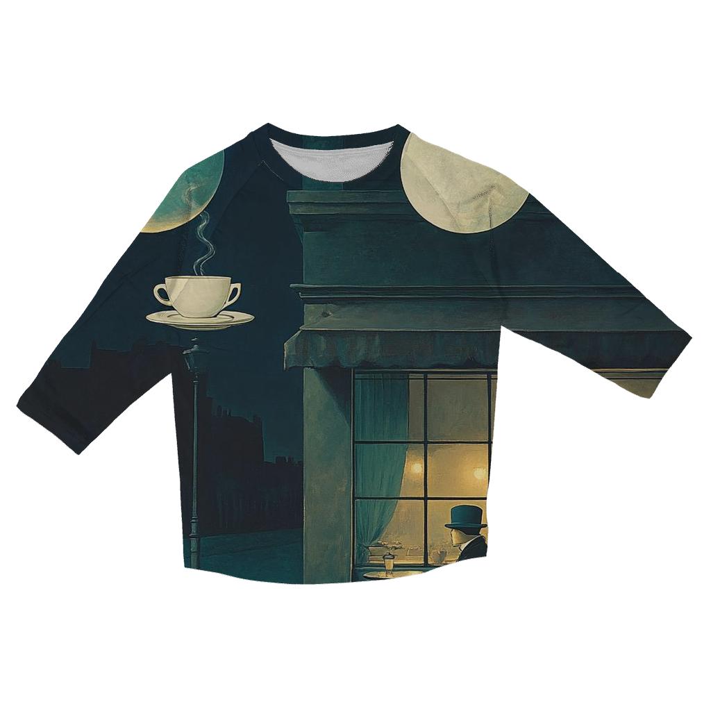 Rene Magritte Inspired Midnight Cafe Under Two Moons custom 3/4 sleeve shirts