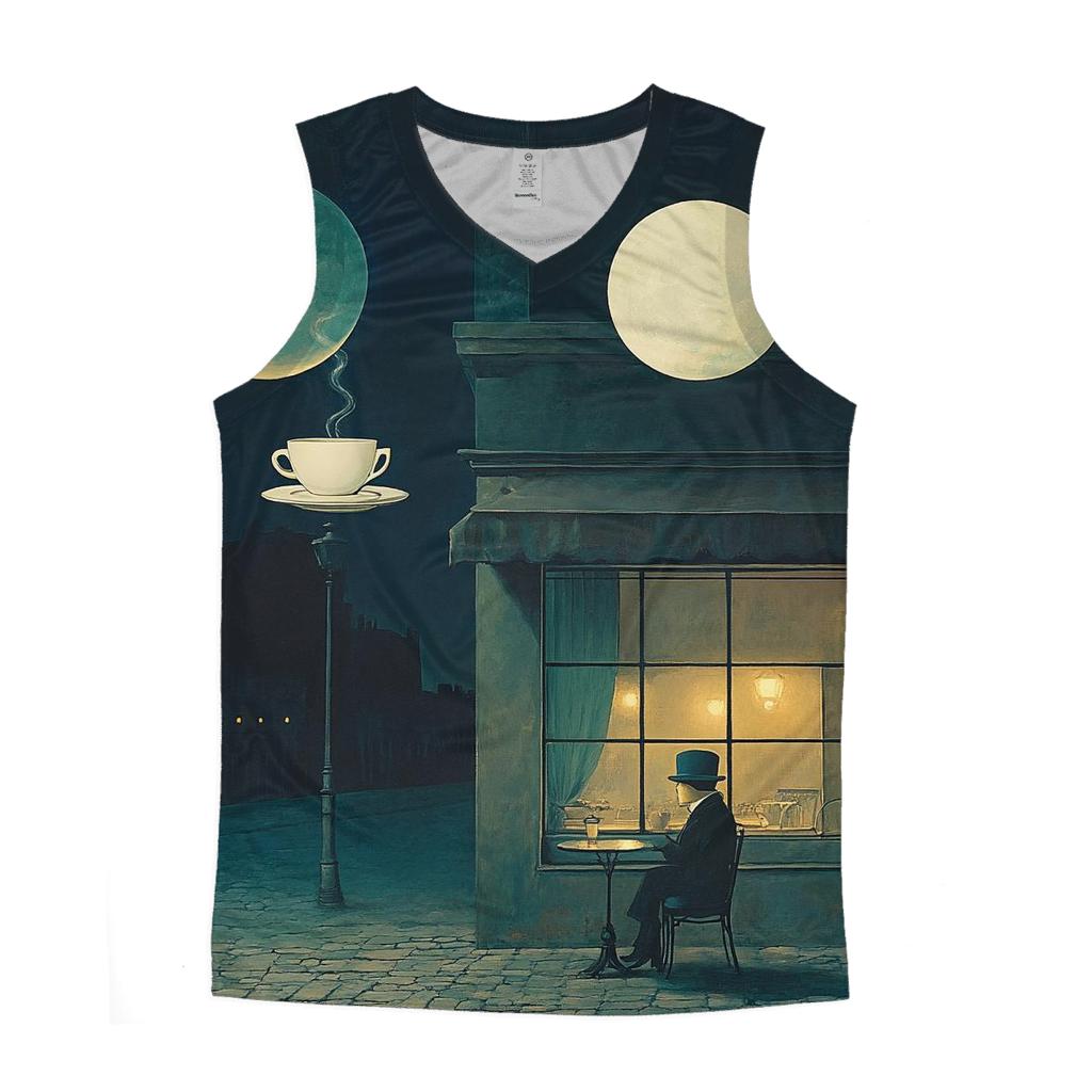 Rene Magritte Inspired Midnight Cafe Under Two Moons casual summer tank tops
