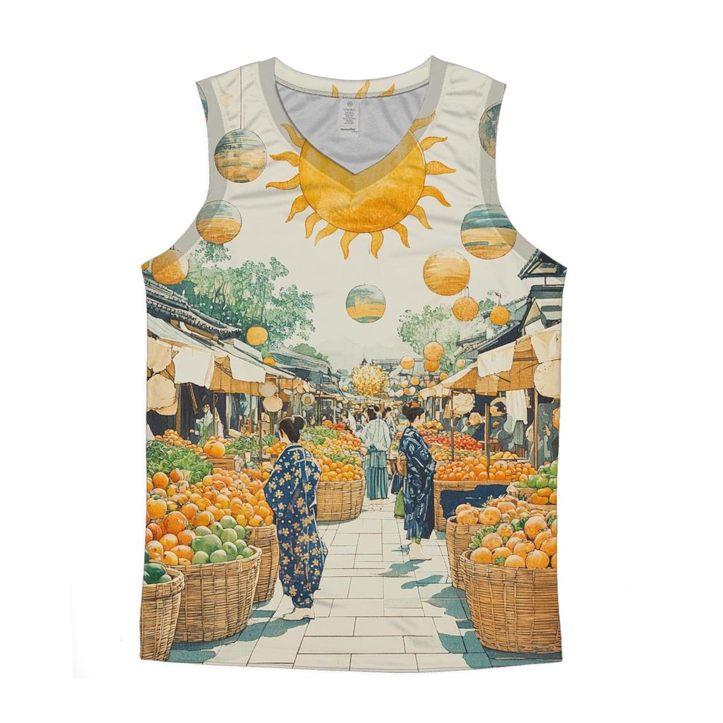 Hokusai Inspired Solar System Market Day personalized athletic tanks