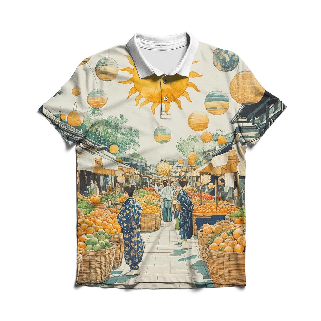 Hokusai Inspired Solar System Market Day personalized polo shirts