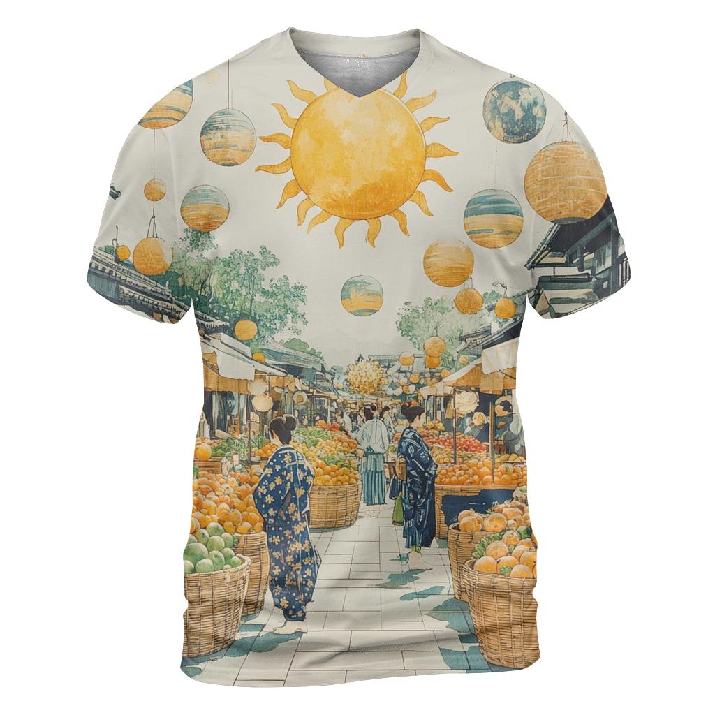 Hokusai Inspired Solar System Market Day creative print fashion shirts