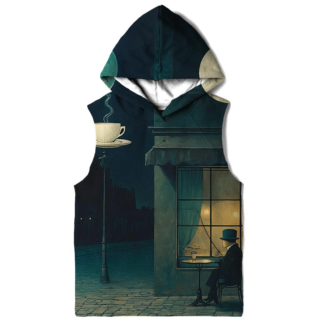 Rene Magritte Inspired Midnight Cafe Under Two Moons embroidered hoodies