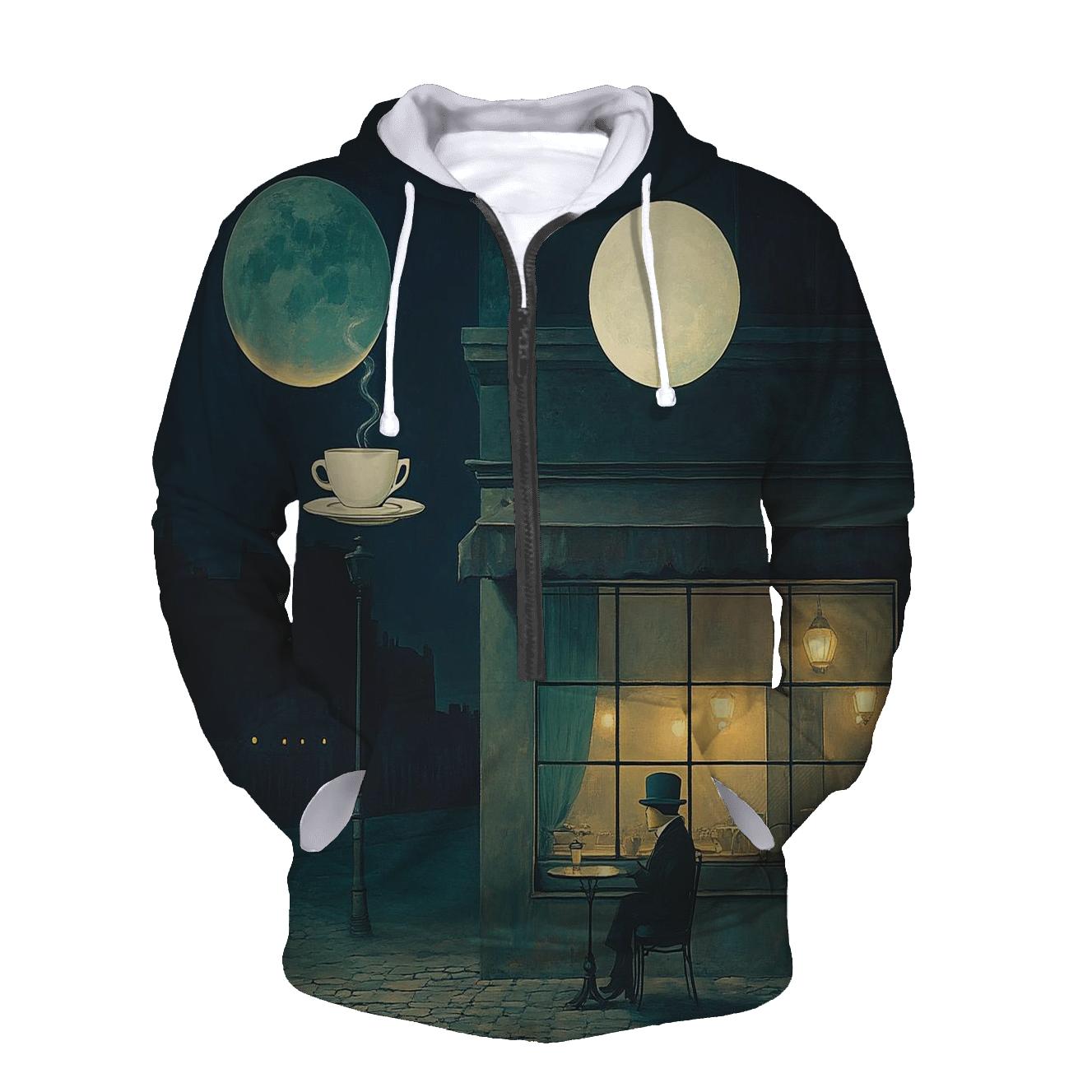Rene Magritte Inspired Midnight Cafe Under Two Moons designer hoodies