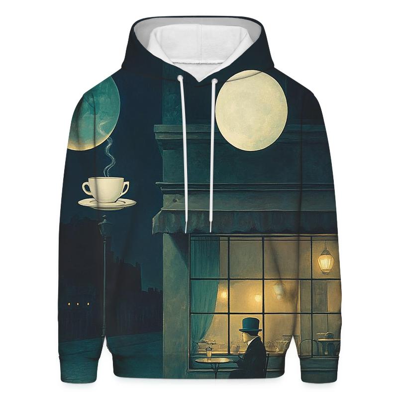 Rene Magritte Inspired Midnight Cafe Under Two Moons hoodie designs
