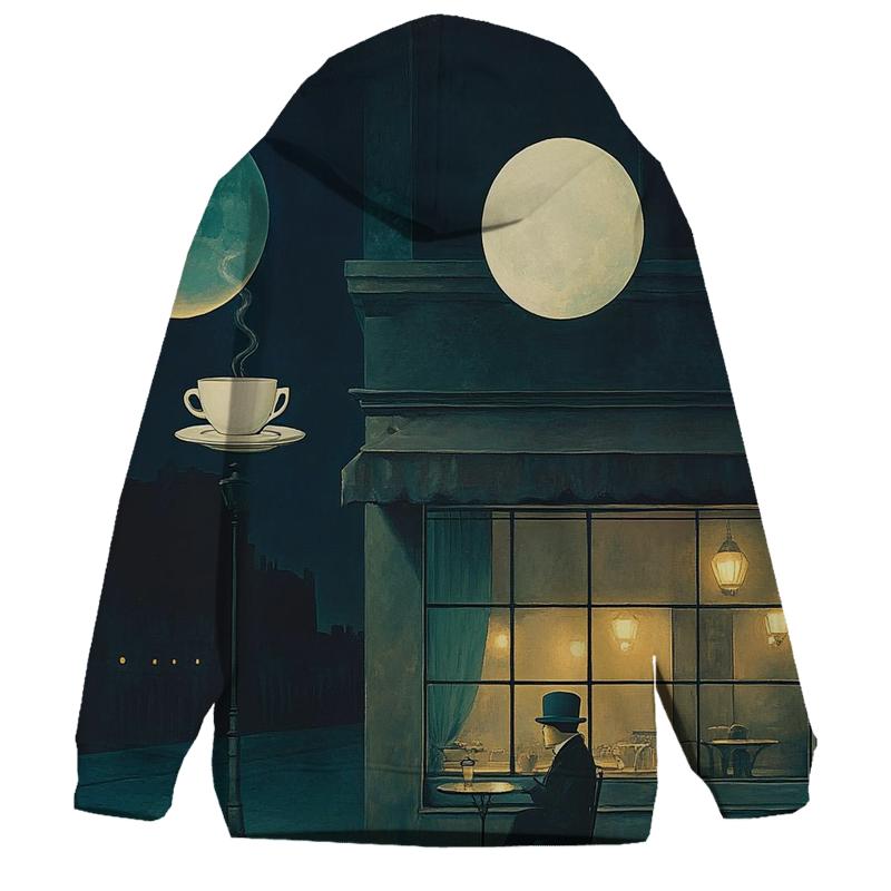Rene Magritte Inspired Midnight Cafe Under Two Moons hoodie designs