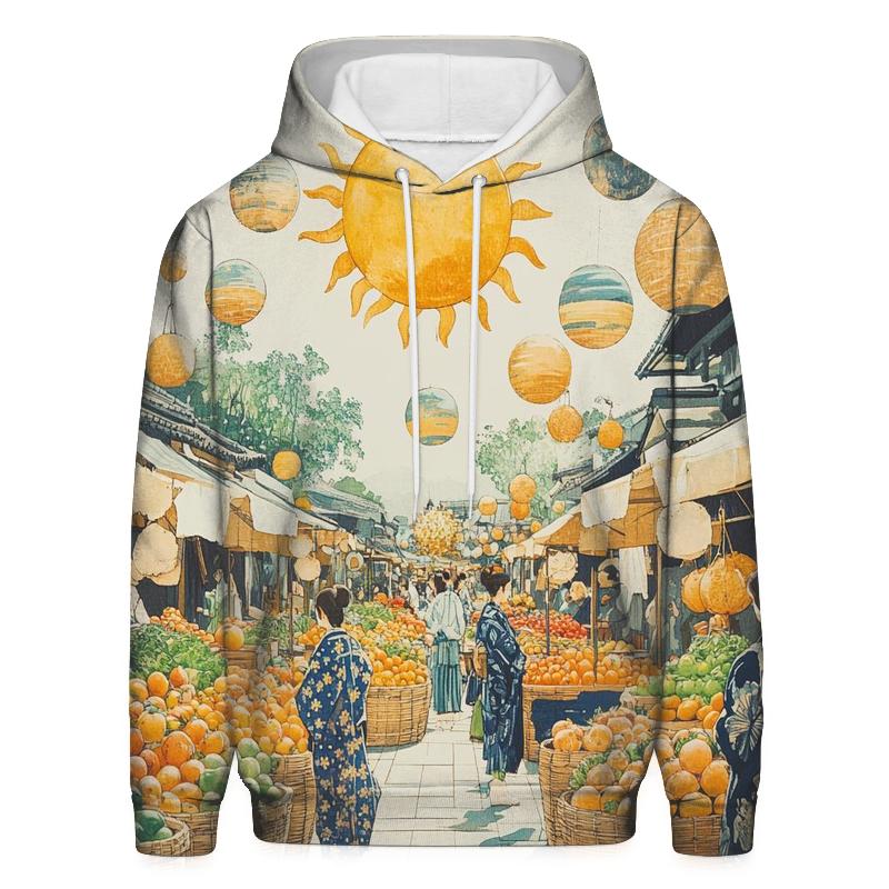 Hokusai Inspired Solar System Market Day custom hoodies