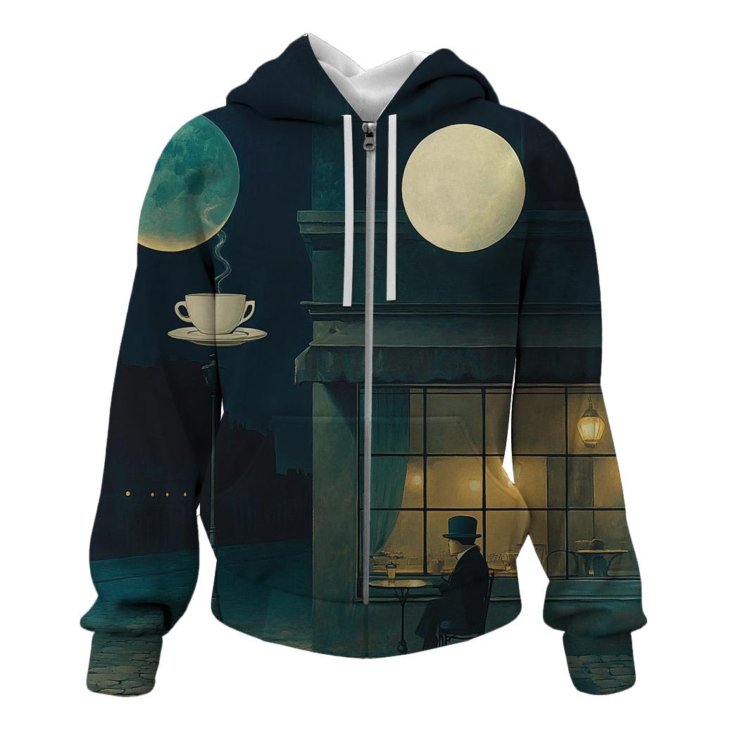 Rene Magritte Inspired Midnight Cafe Under Two Moons hoodie designs