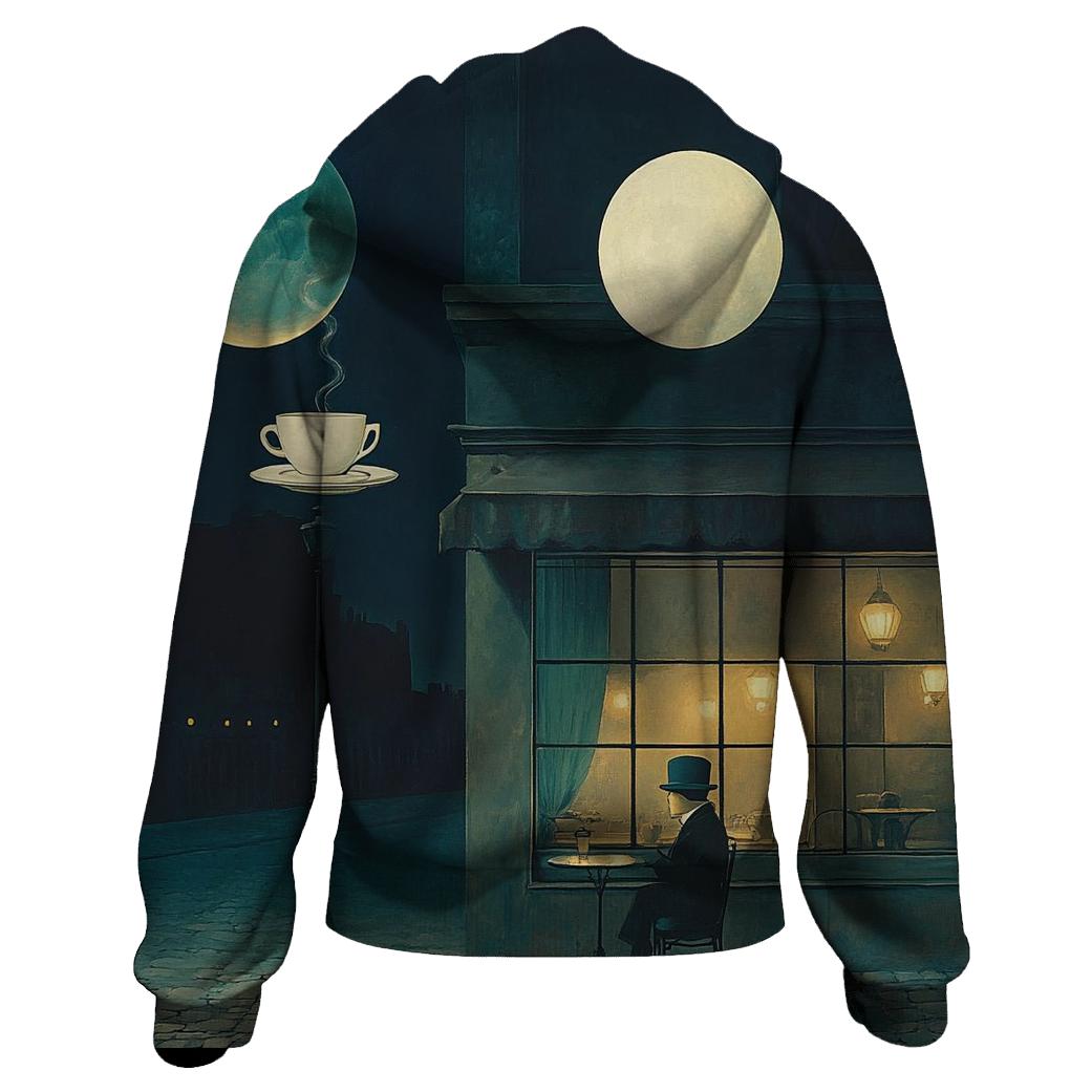 Rene Magritte Inspired Midnight Cafe Under Two Moons hoodie designs