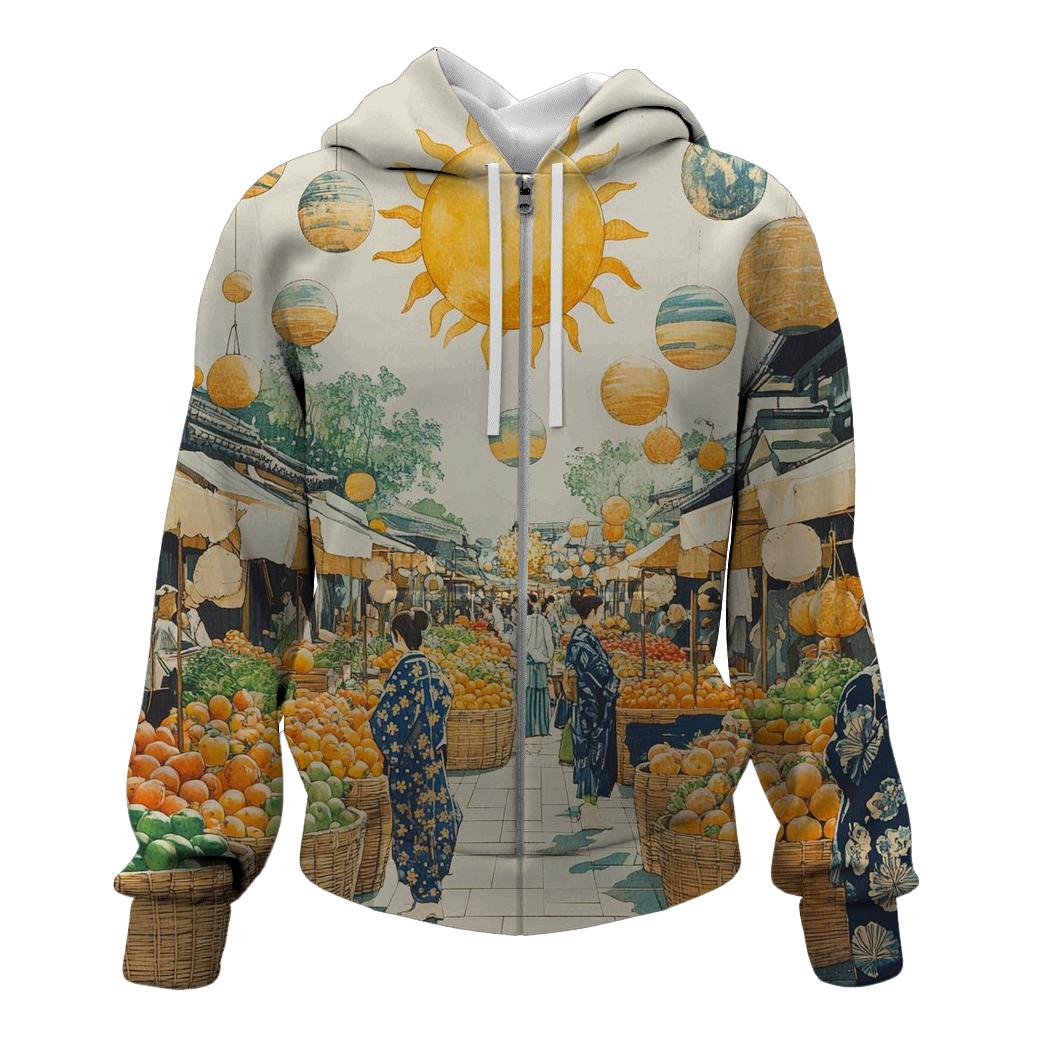 Hokusai Inspired Solar System Market Day lightweight hoodies