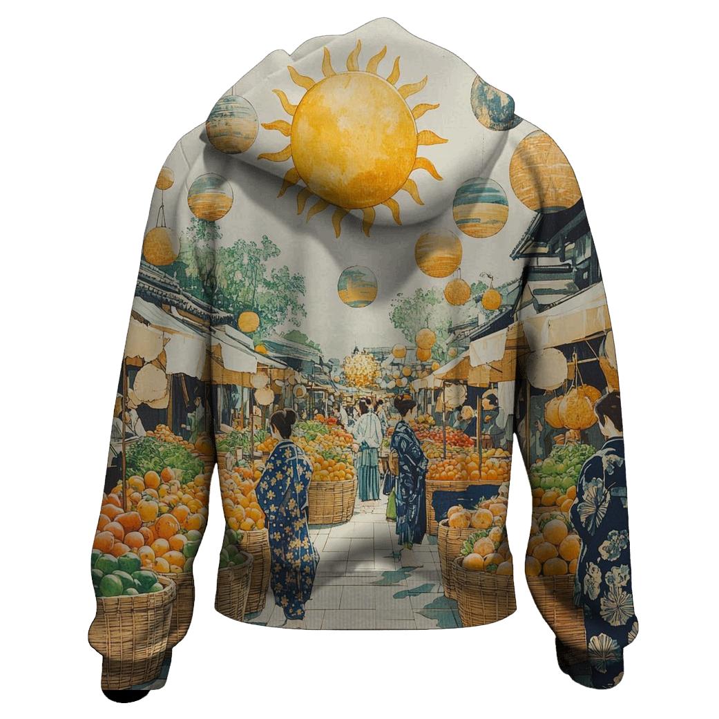 Hokusai Inspired Solar System Market Day lightweight hoodies