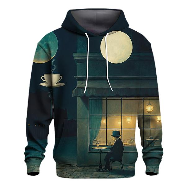 Rene Magritte Inspired Midnight Cafe Under Two Moons premium hoodies
