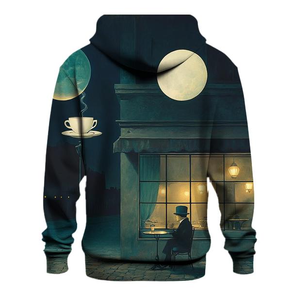 Rene Magritte Inspired Midnight Cafe Under Two Moons premium hoodies