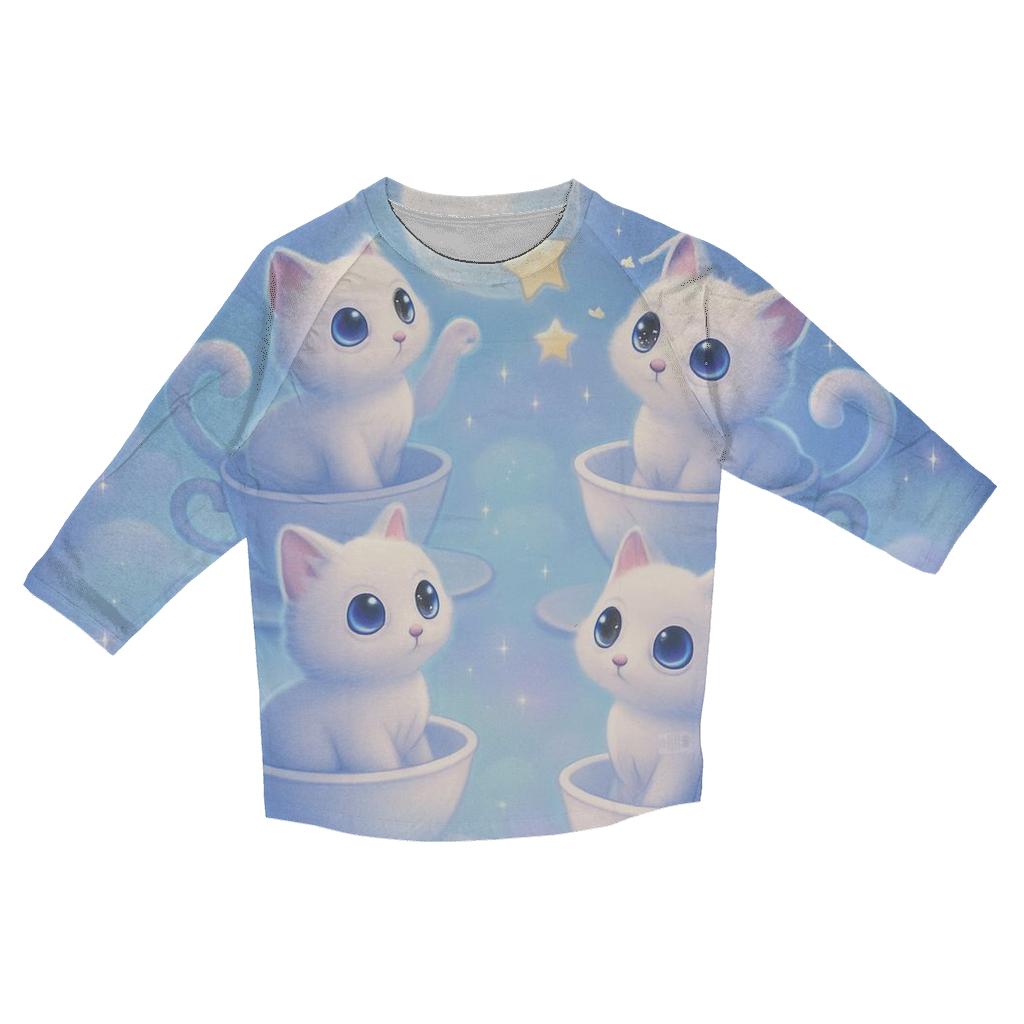 Moonlit Teacup Kitten Carousel casual three quarter sleeve shirts