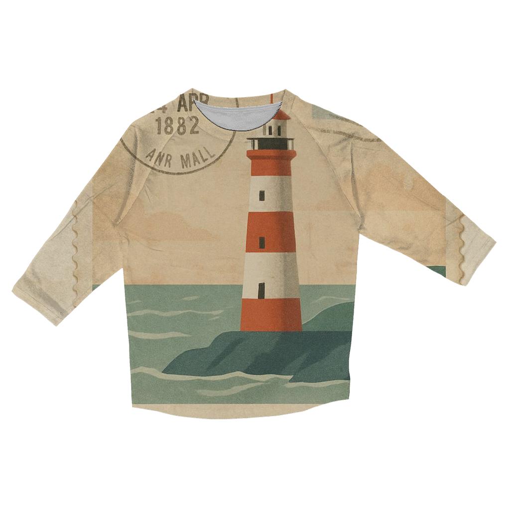Vintage Harbor Lighthouse Travel Stamp Collage custom 3/4 sleeve shirts