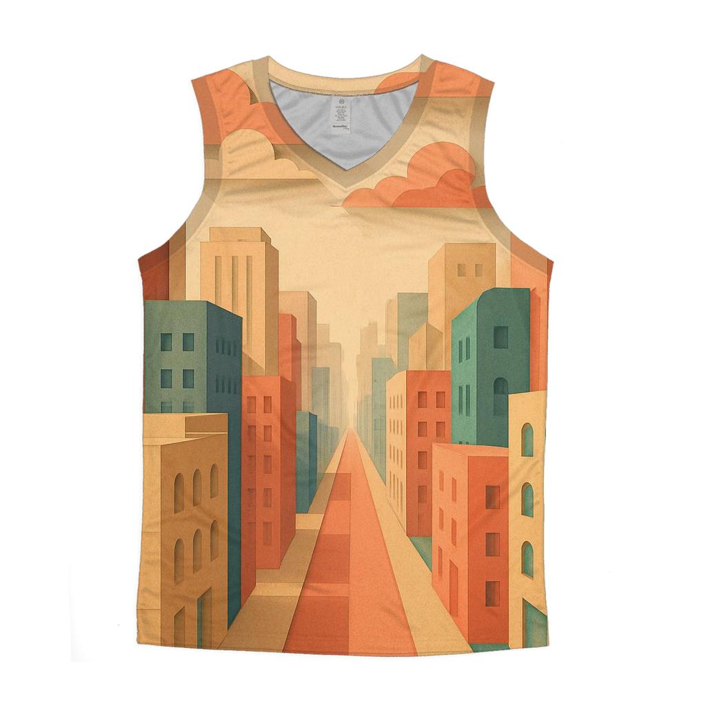 Kinetic Paper Cut City Mirage sports performance tank tops