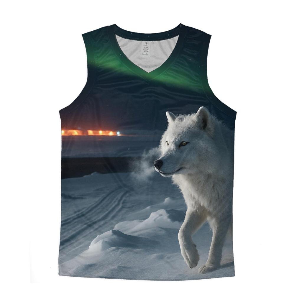 Arctic Research Camp Night Watch Wolf At Auroral Ice Ridge trendy fitted tank tops
