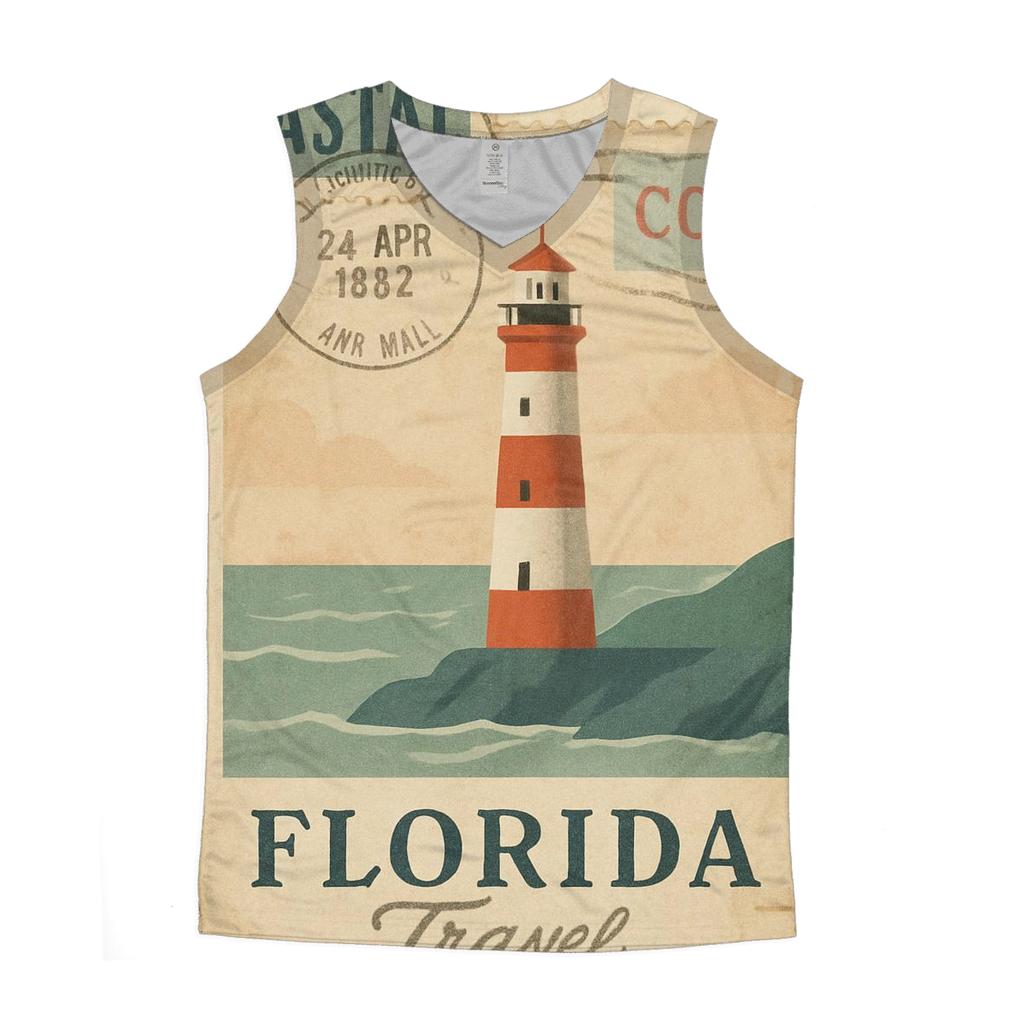 Vintage Harbor Lighthouse Travel Stamp Collage custom tank tops