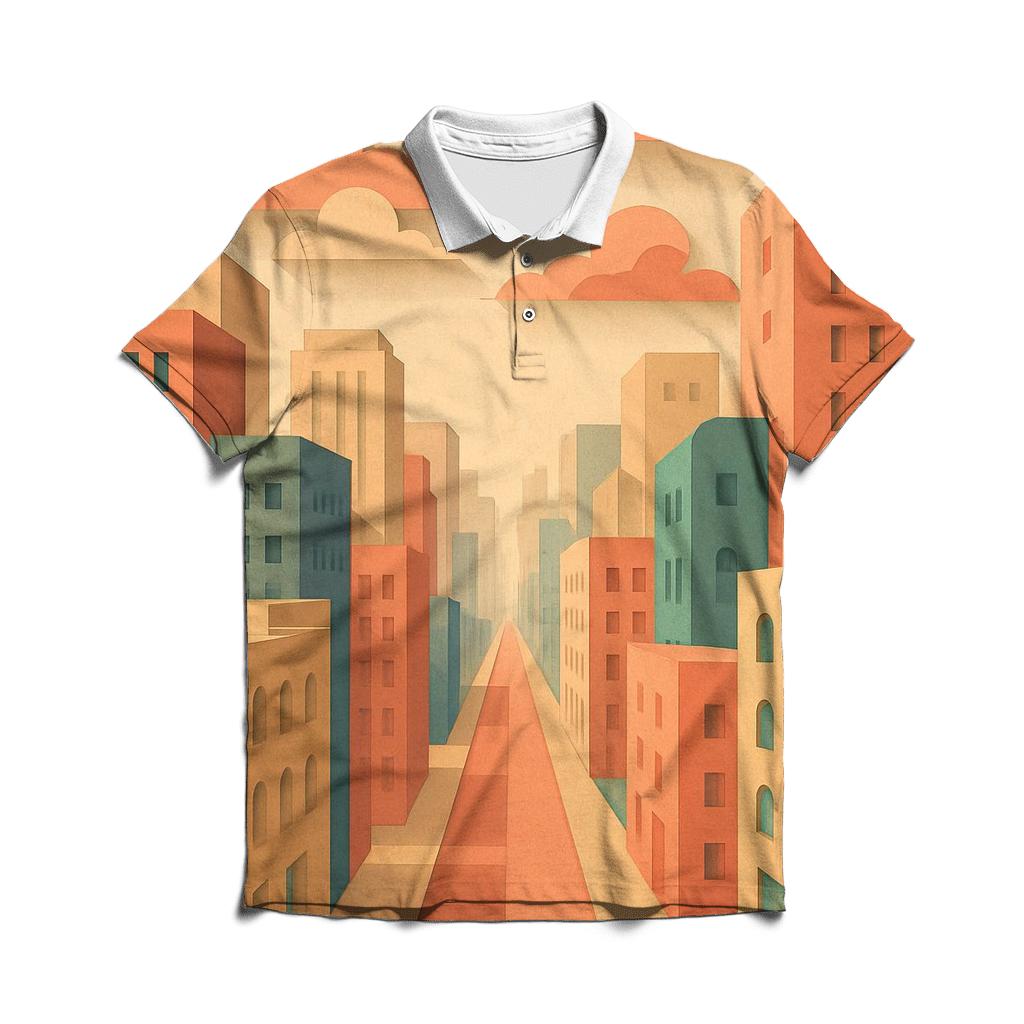 Kinetic Paper Cut City Mirage embroidered polo tops