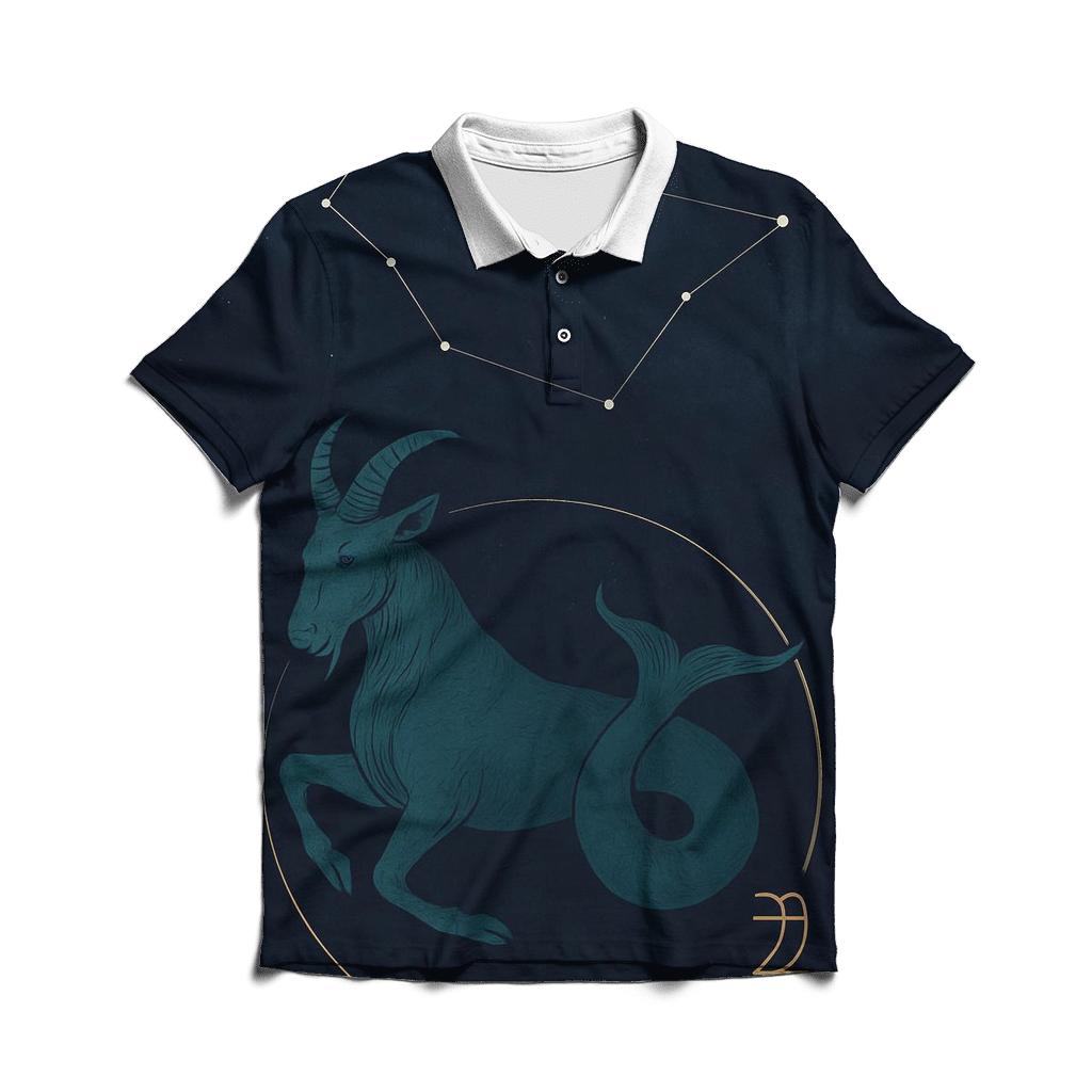 Saturnine Capricorn Sea Goat Star Chart premium cotton polo shirts
