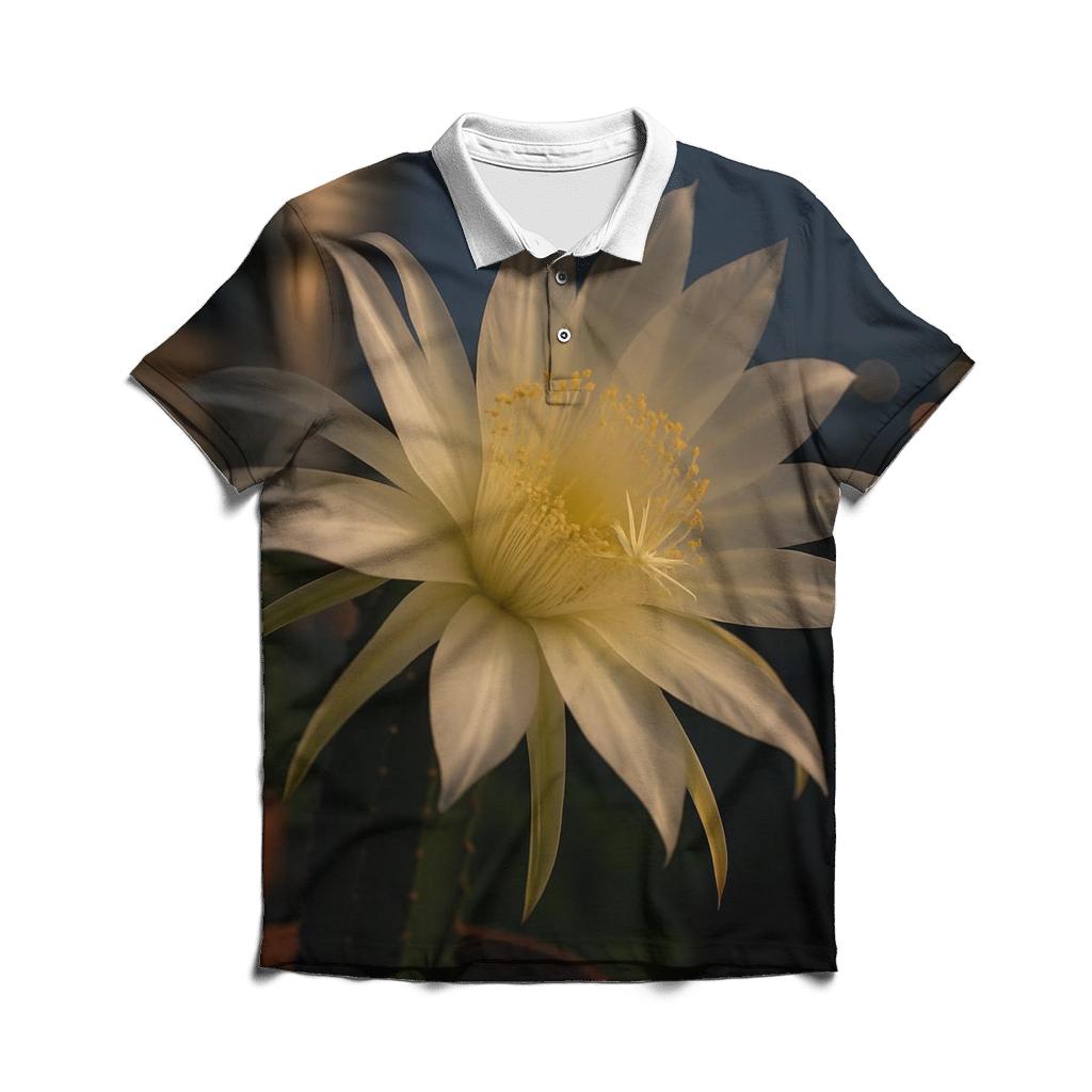 Night Blooming Cereus On Urban Rooftop embroidered polo tops