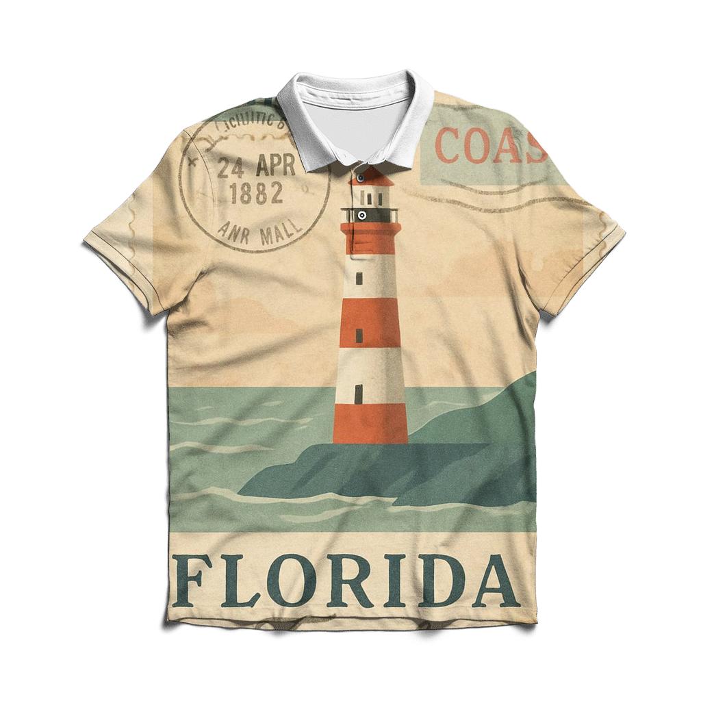 Vintage Harbor Lighthouse Travel Stamp Collage personalized polo shirts