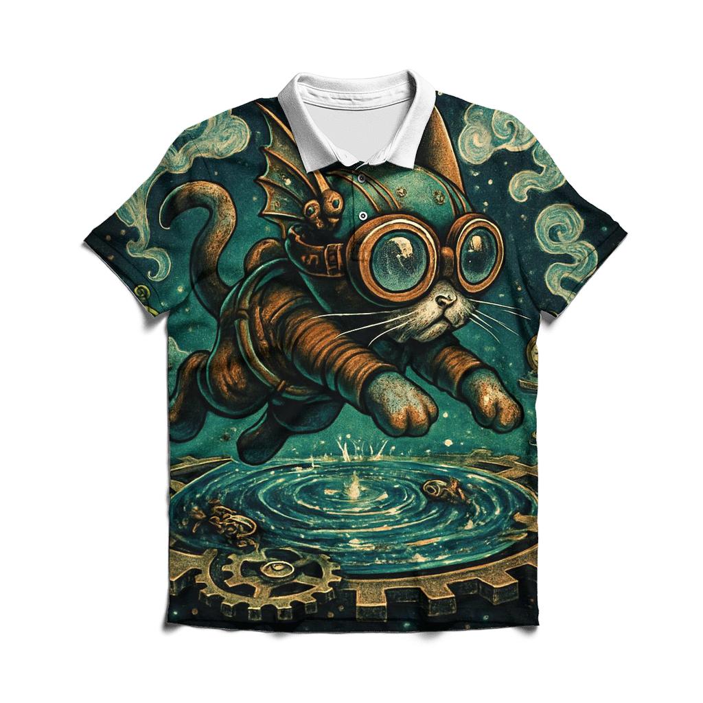 Clockwork Lagoon Cat designer slim fit polos