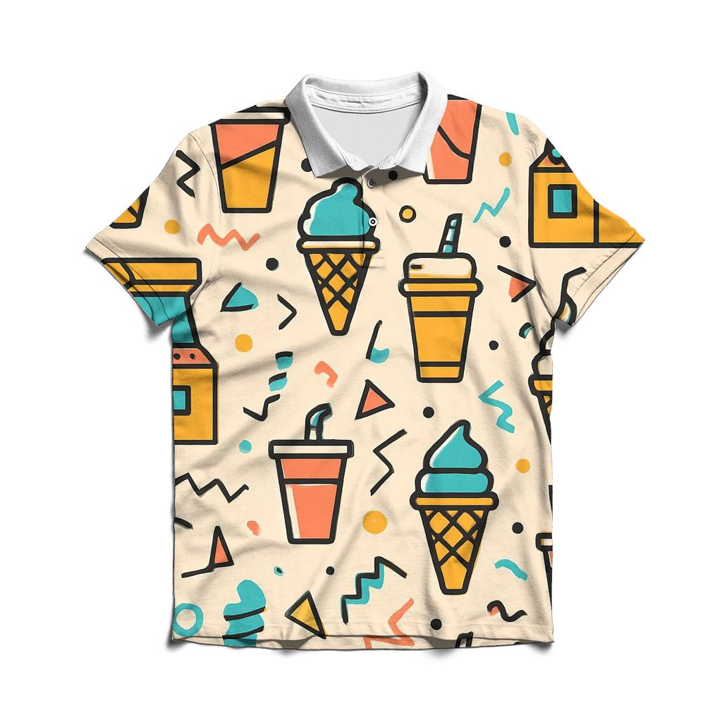Mall Food Court Pattern Parade embroidered polo tops