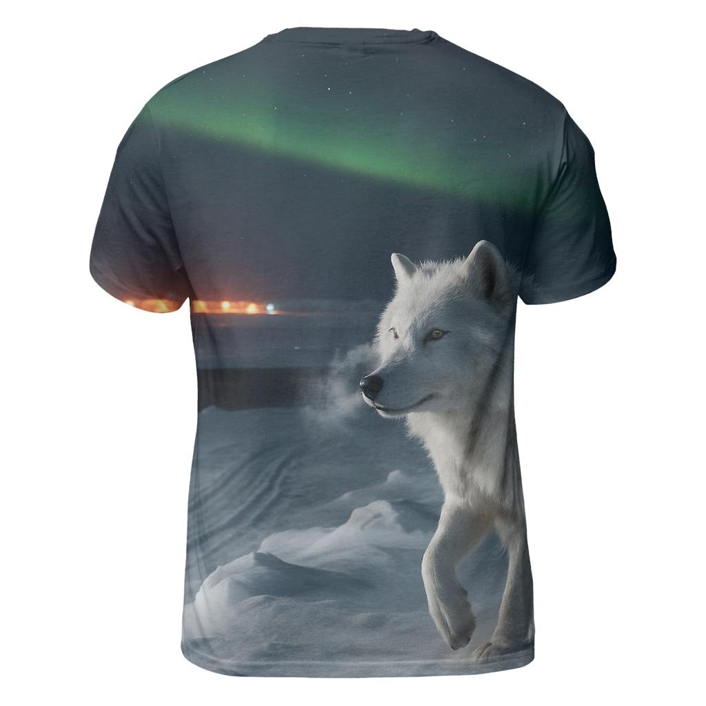 Arctic Research Camp Night Watch Wolf At Auroral Ice Ridge artistic all-over print tops