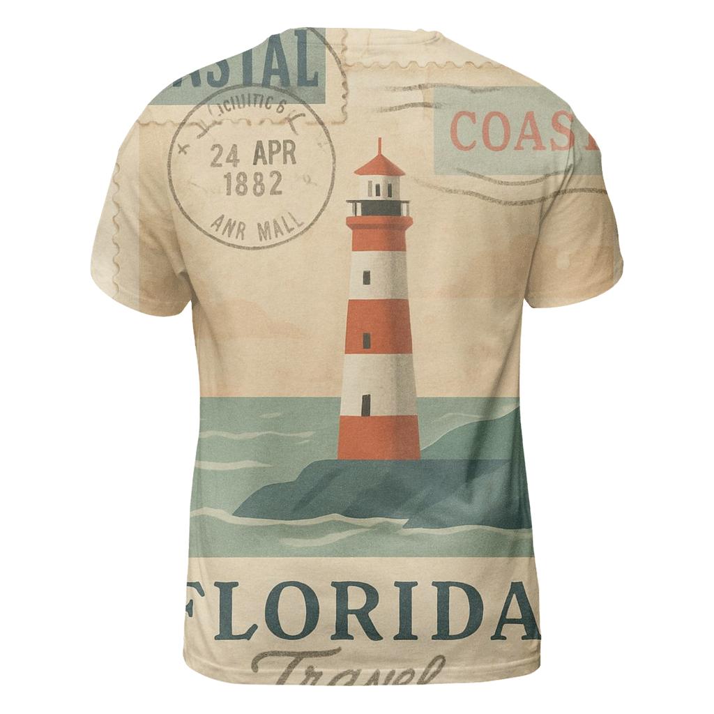 Vintage Harbor Lighthouse Travel Stamp Collage statement graphic shirts
