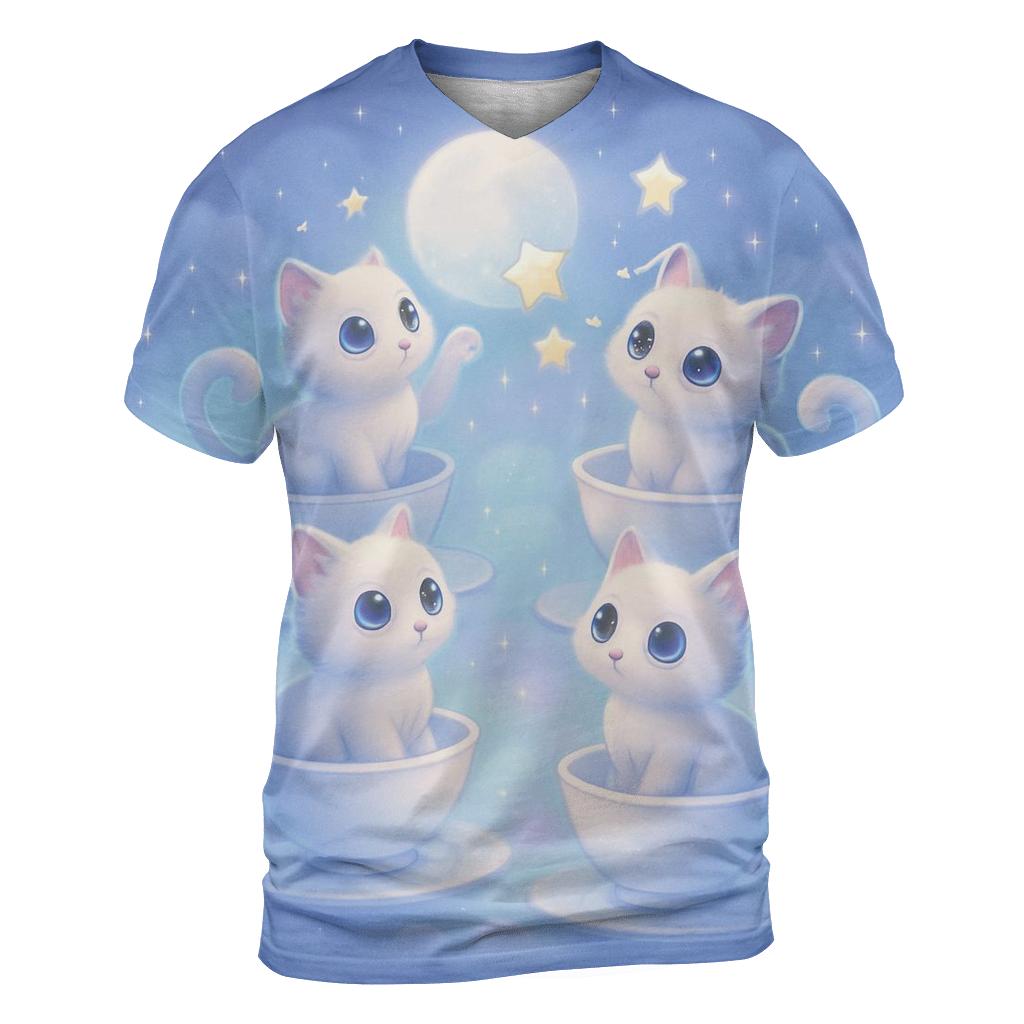 Moonlit Teacup Kitten Carousel creative print fashion shirts