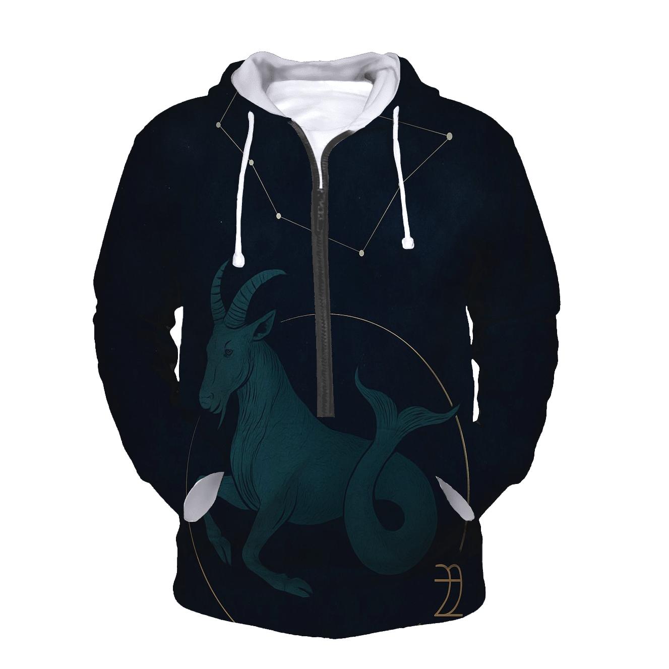 Saturnine Capricorn Sea Goat Star Chart embroidered hoodies