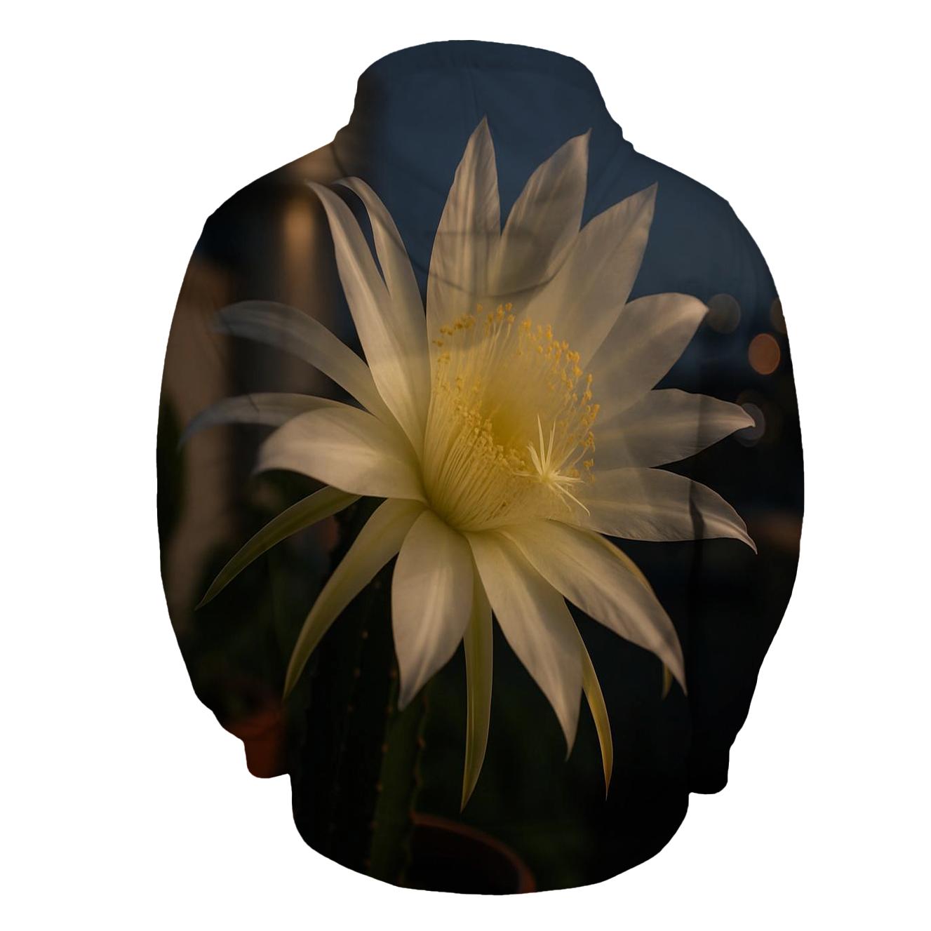 Night Blooming Cereus On Urban Rooftop embroidered hoodies