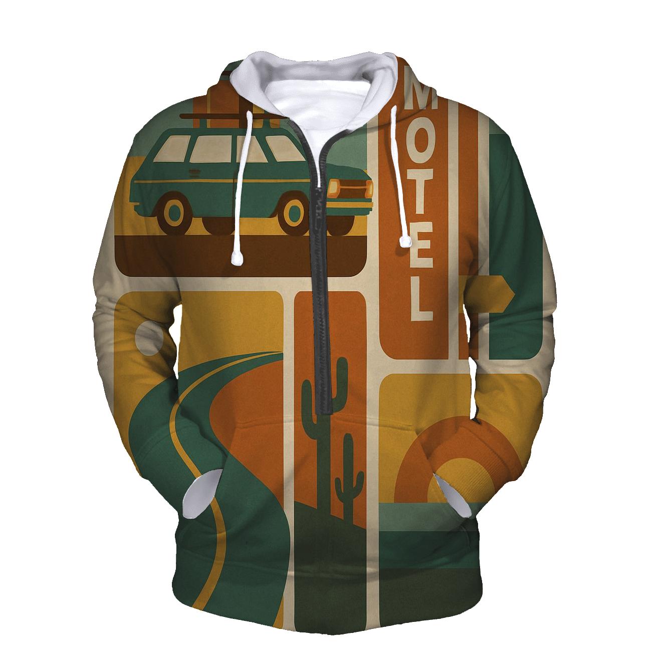 Groovy Road Trip Postcard Collage zip-up hoodies