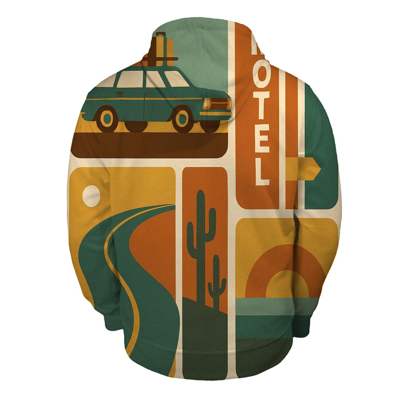 Groovy Road Trip Postcard Collage zip-up hoodies