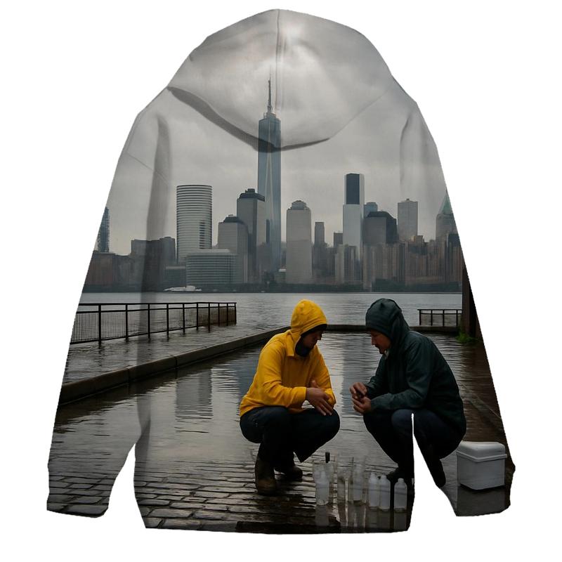 Red Hook Rain Gloss Lower Manhattan Panorama embroidered hoodies