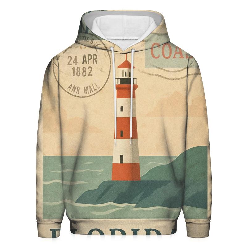 Vintage Harbor Lighthouse Travel Stamp Collage hoodie trends
