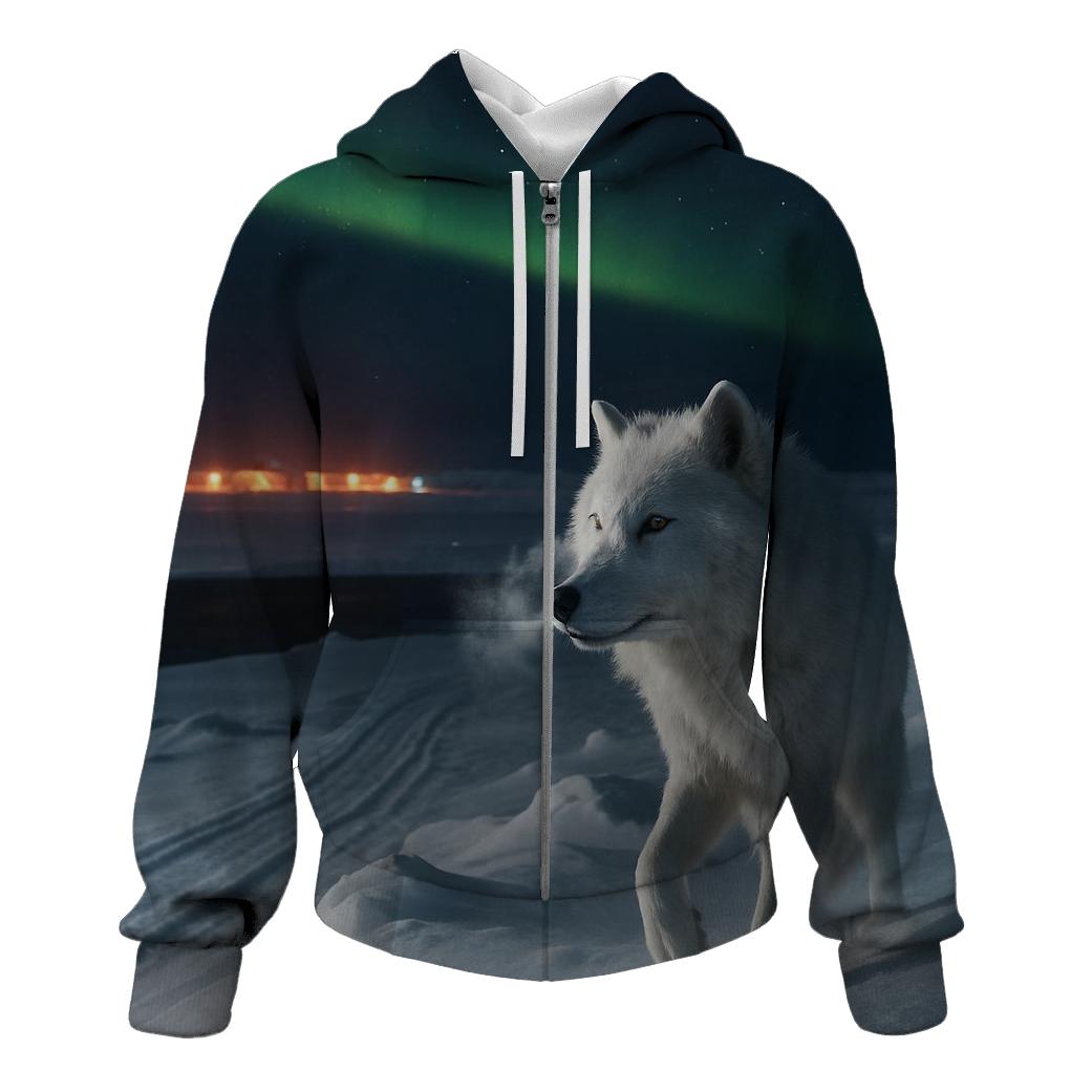 Arctic Research Camp Night Watch Wolf At Auroral Ice Ridge custom hoodies