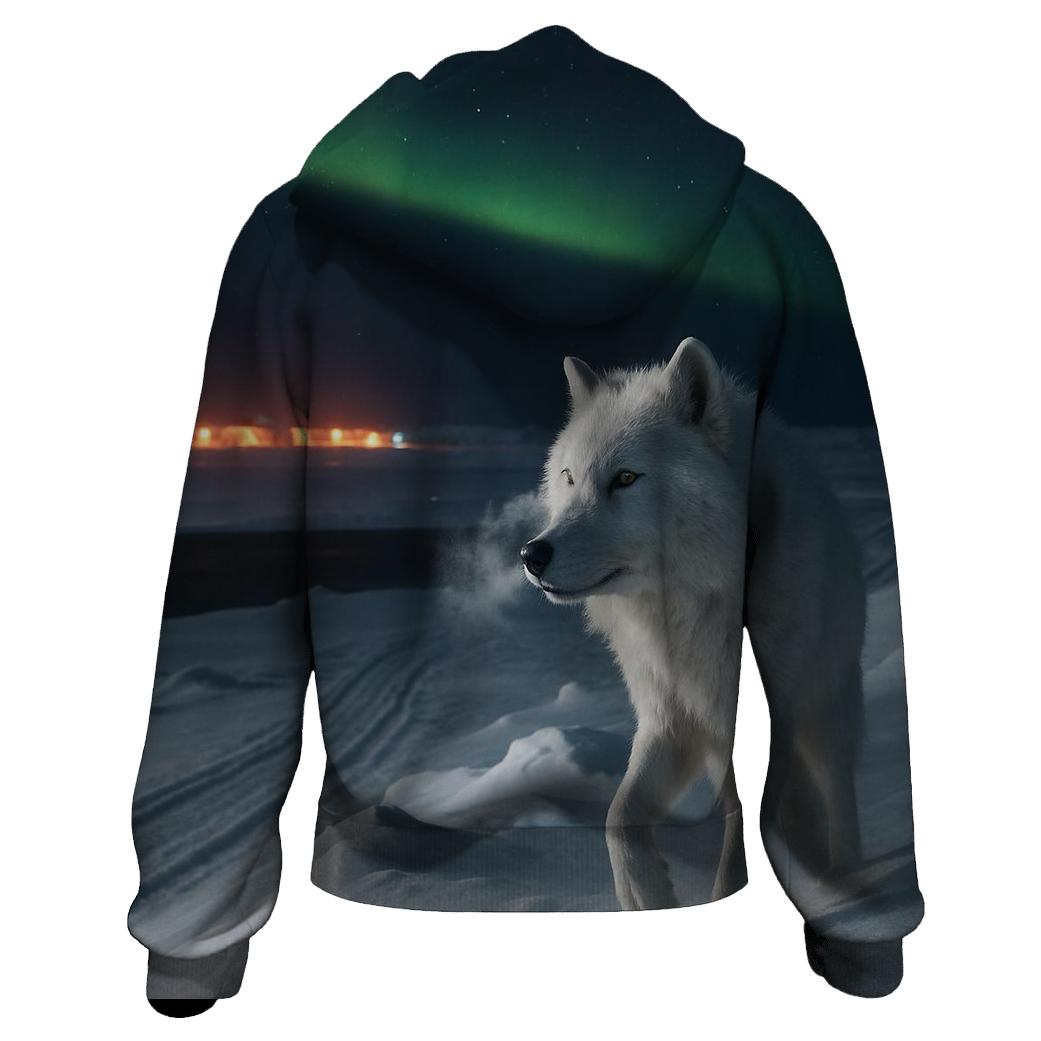 Arctic Research Camp Night Watch Wolf At Auroral Ice Ridge custom hoodies