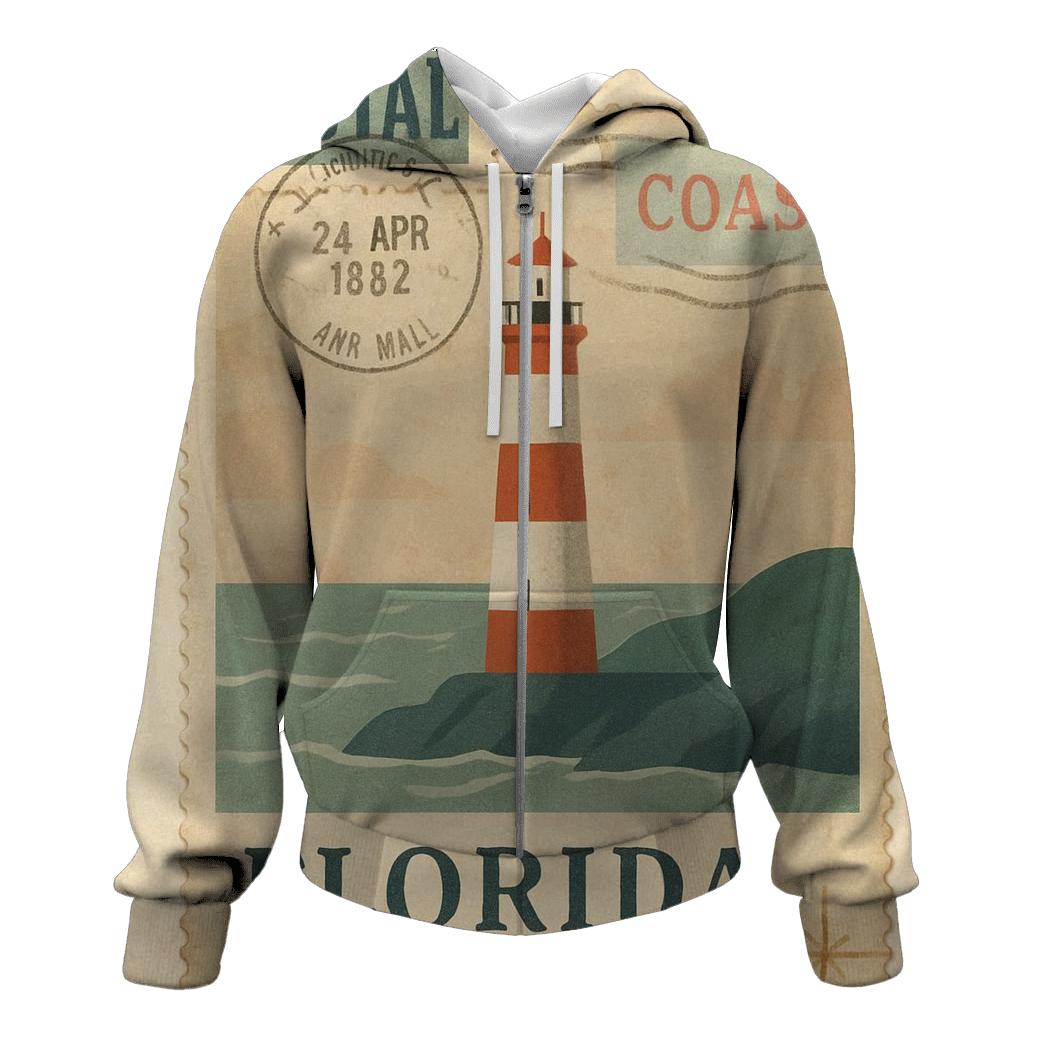 Vintage Harbor Lighthouse Travel Stamp Collage graphic hoodies