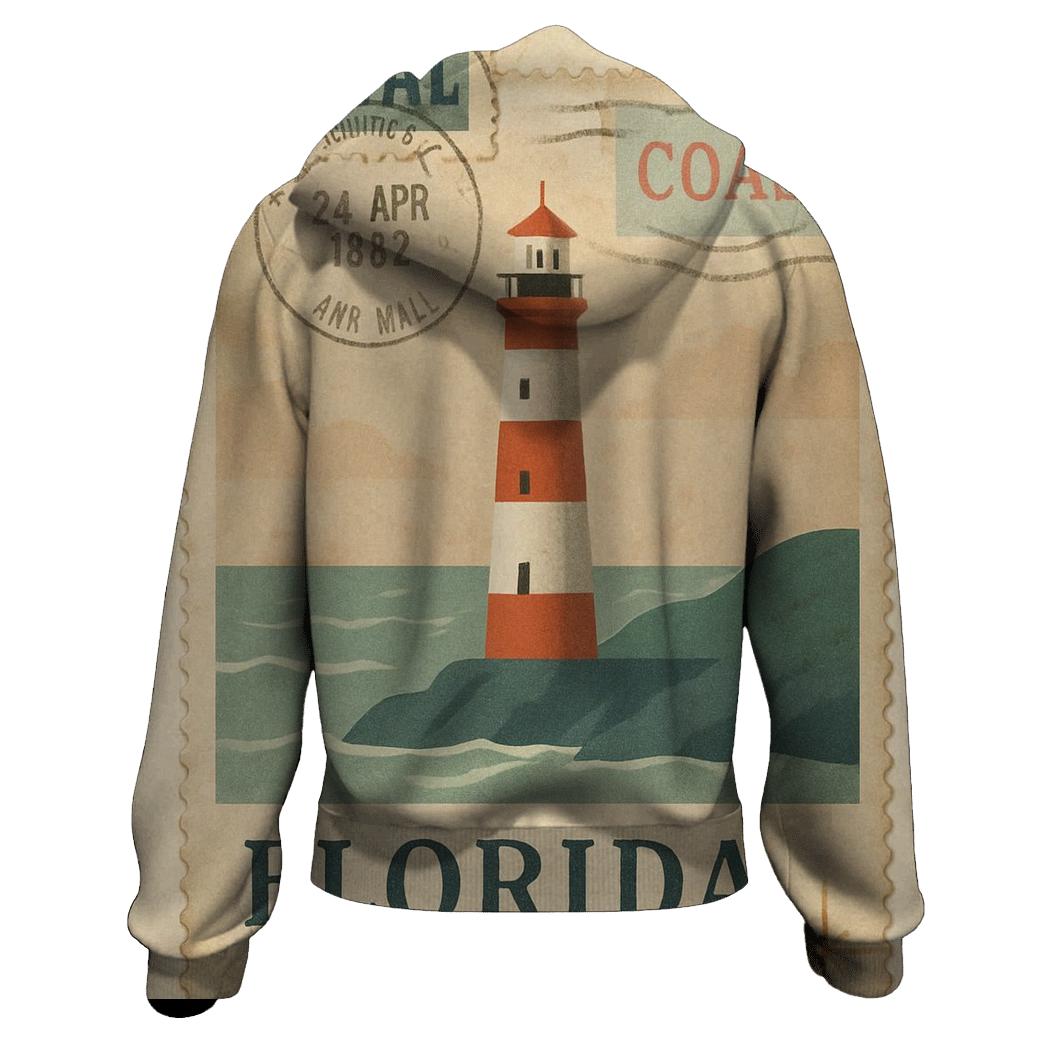 Vintage Harbor Lighthouse Travel Stamp Collage graphic hoodies