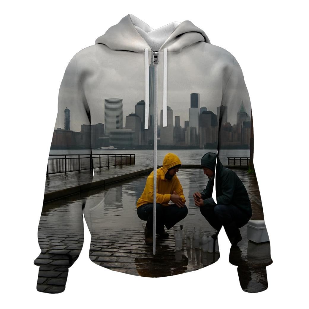 Red Hook Rain Gloss Lower Manhattan Panorama premium hoodies
