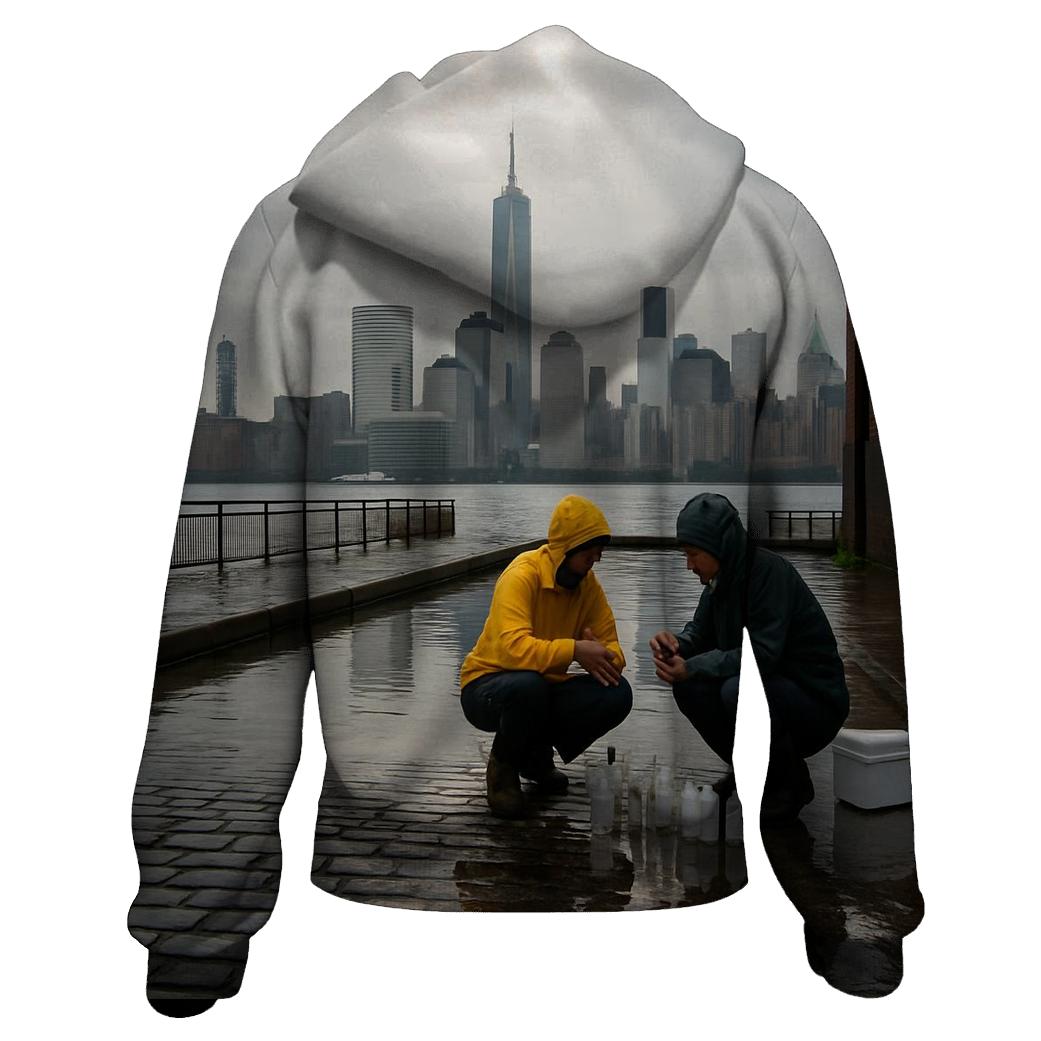 Red Hook Rain Gloss Lower Manhattan Panorama premium hoodies